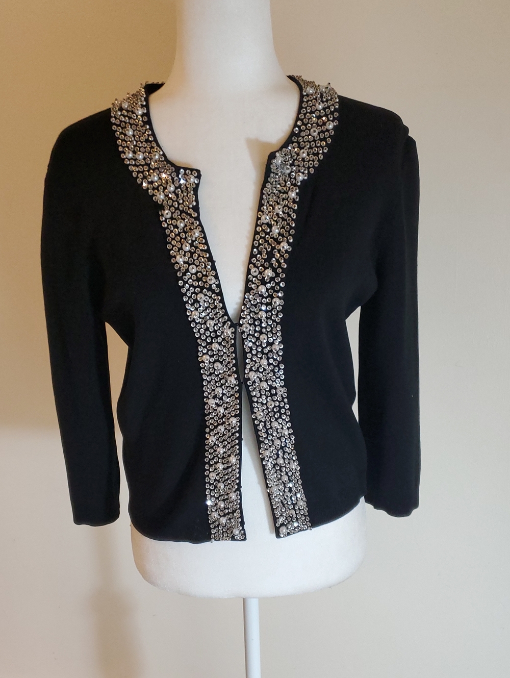 Evie Black Beaded Open Front Cardigan